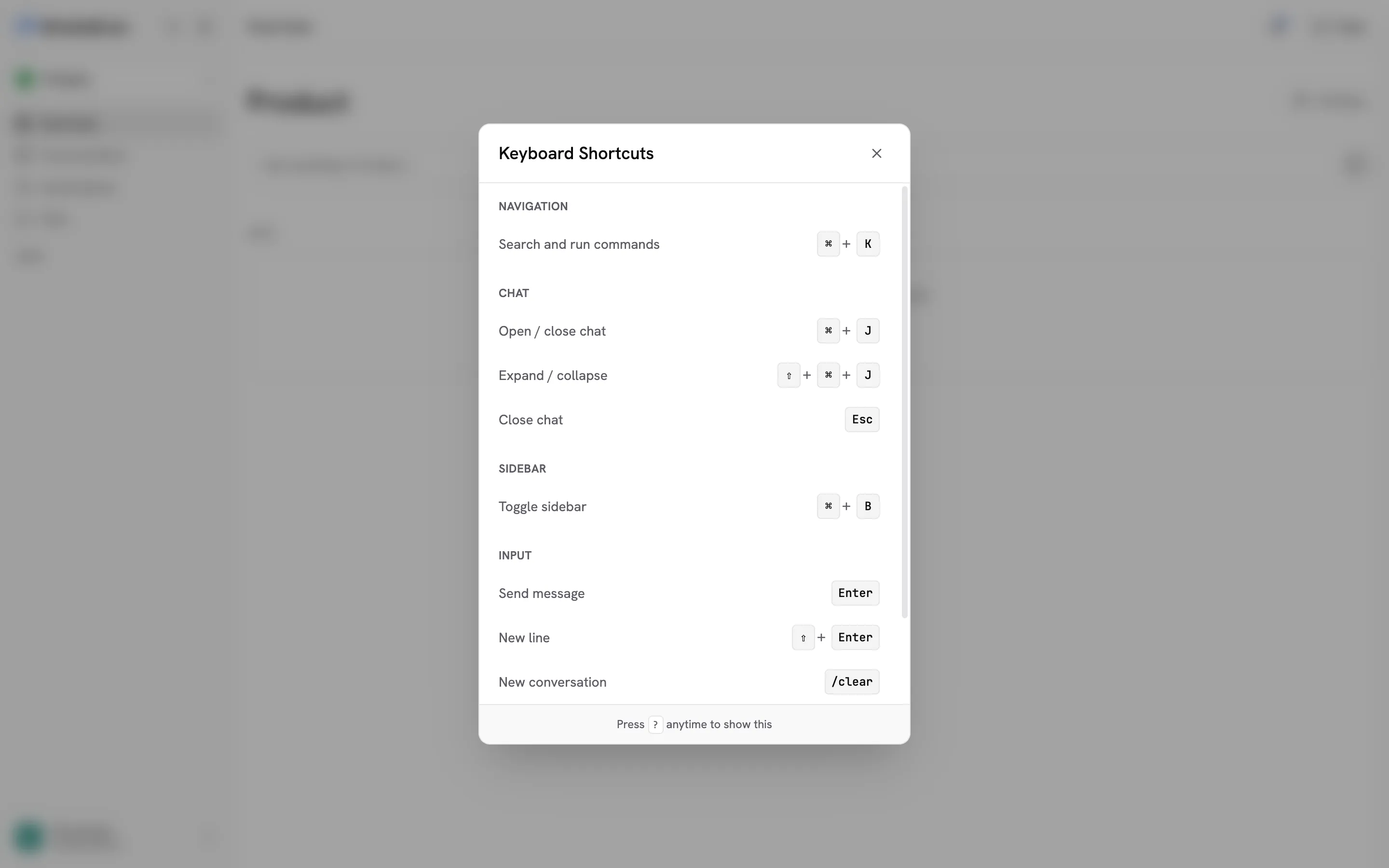 Keyboard shortcuts modal
