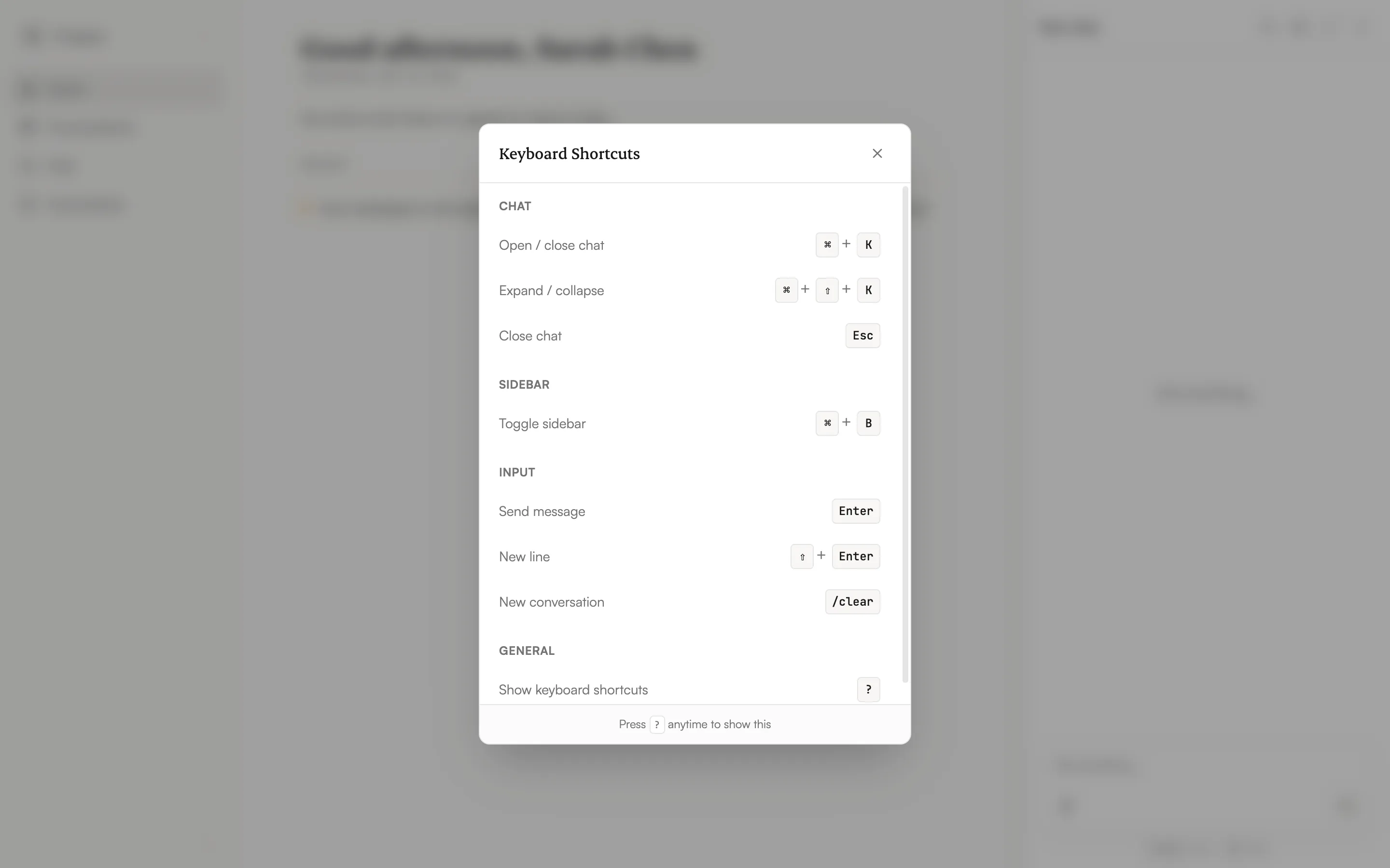 Keyboard shortcuts modal