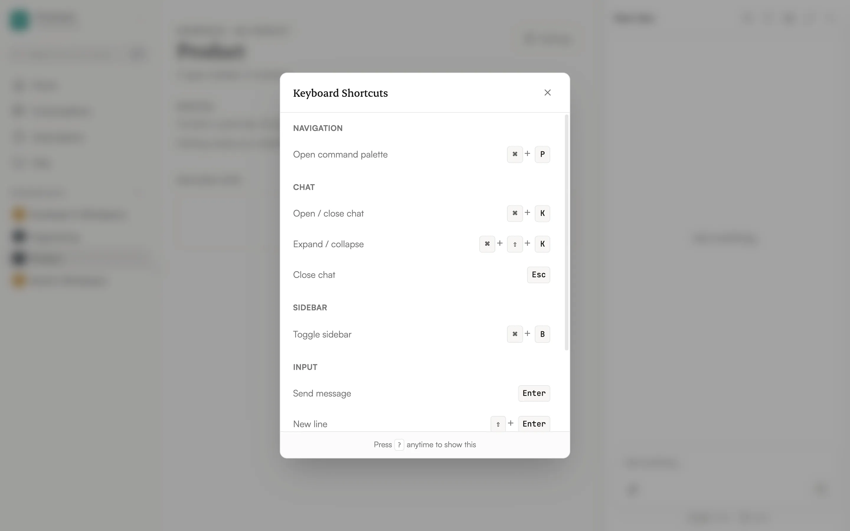 Keyboard shortcuts modal